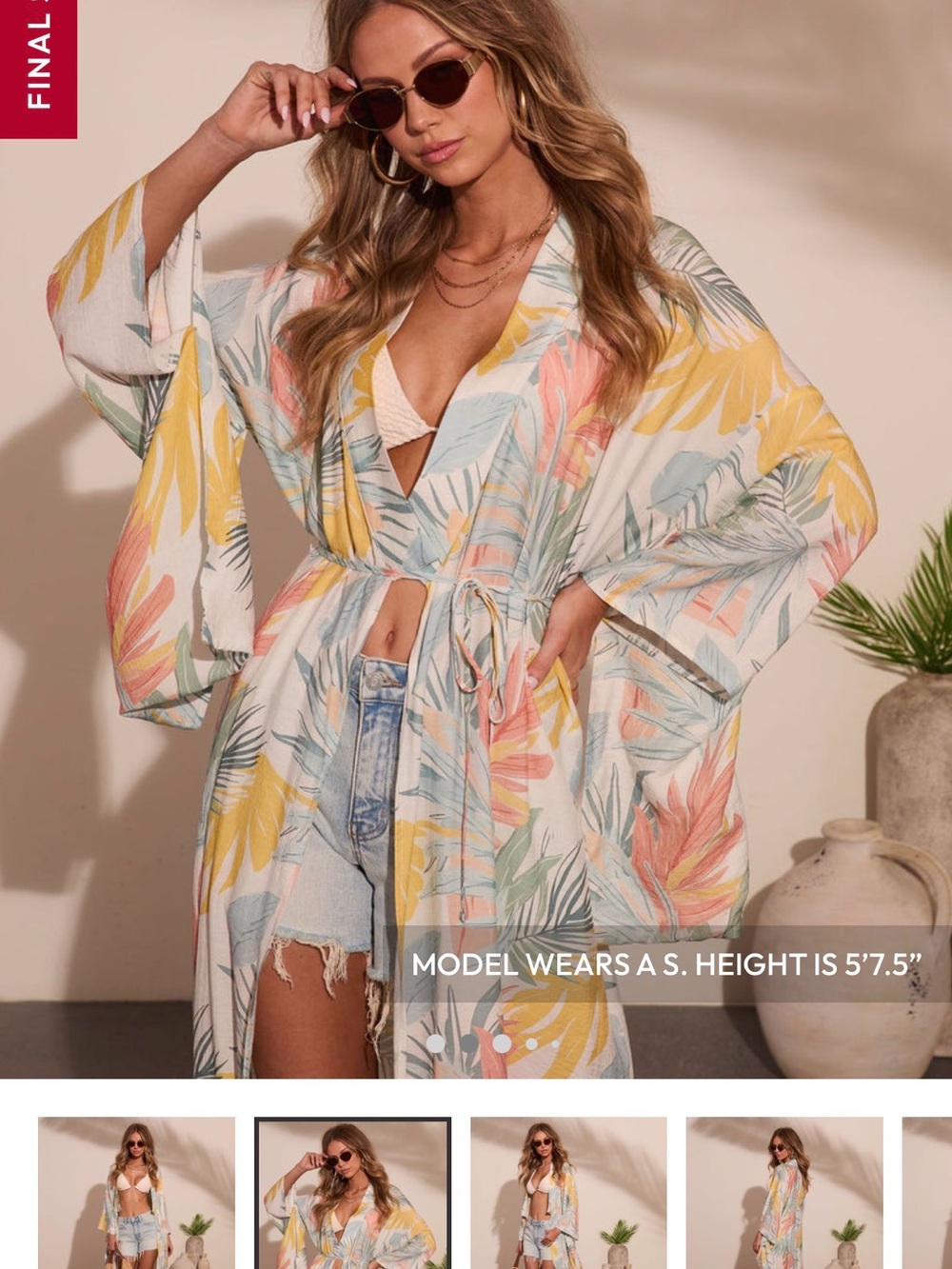 Vici Tropical Leaf Kimono Coverup in Cream, Yellow, Pink, Blue, Green